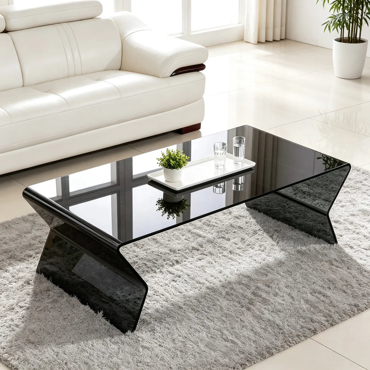 LIVARA Modern Glass Coffee Table 12mm Tempered Glass Integrated Hot Bent Design for Living Room Sofa Area Lounge - Black