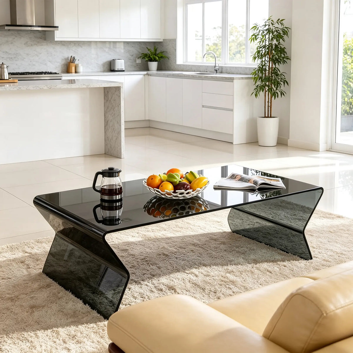 LIVARA Modern Glass Coffee Table 12mm Tempered Glass Integrated Hot Bent Design for Living Room Sofa Area Lounge - Black
