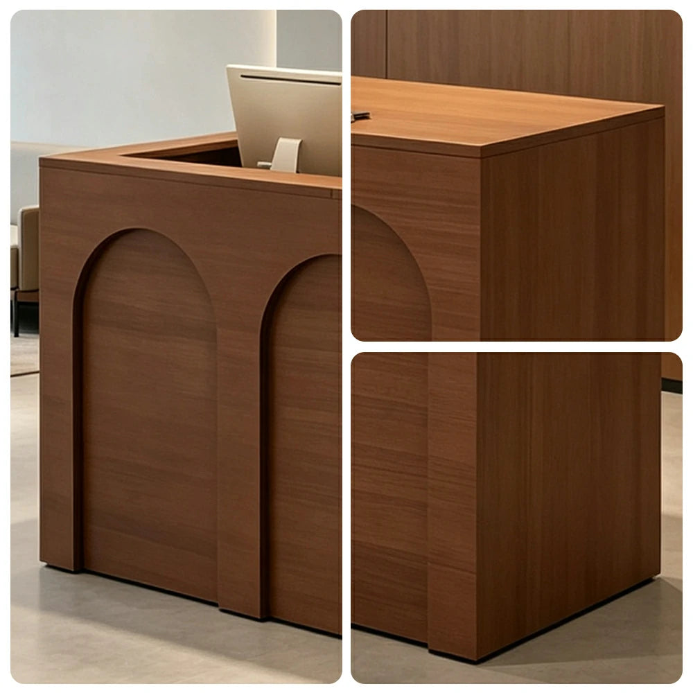 LIVARA 120/180cm French Arch Reception Counter with Lockable Storage for Retail Store and Salon - Walnut Left Raised Counter