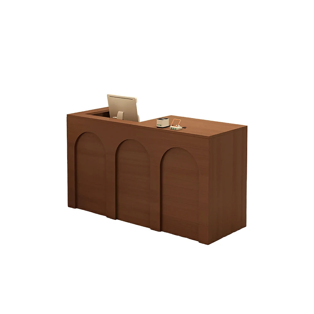 LIVARA 120/180cm French Arch Reception Counter with Lockable Storage for Retail Store and Salon - Walnut Left Raised Counter