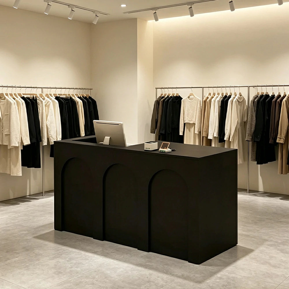 LIVARA 120/180cm French Arch Reception Counter with Lockable Storage for Retail Store and Salon - Black Left Raised Counter