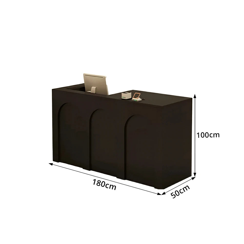 LIVARA 120/180cm French Arch Reception Counter with Lockable Storage for Retail Store and Salon - Black Left Raised Counter