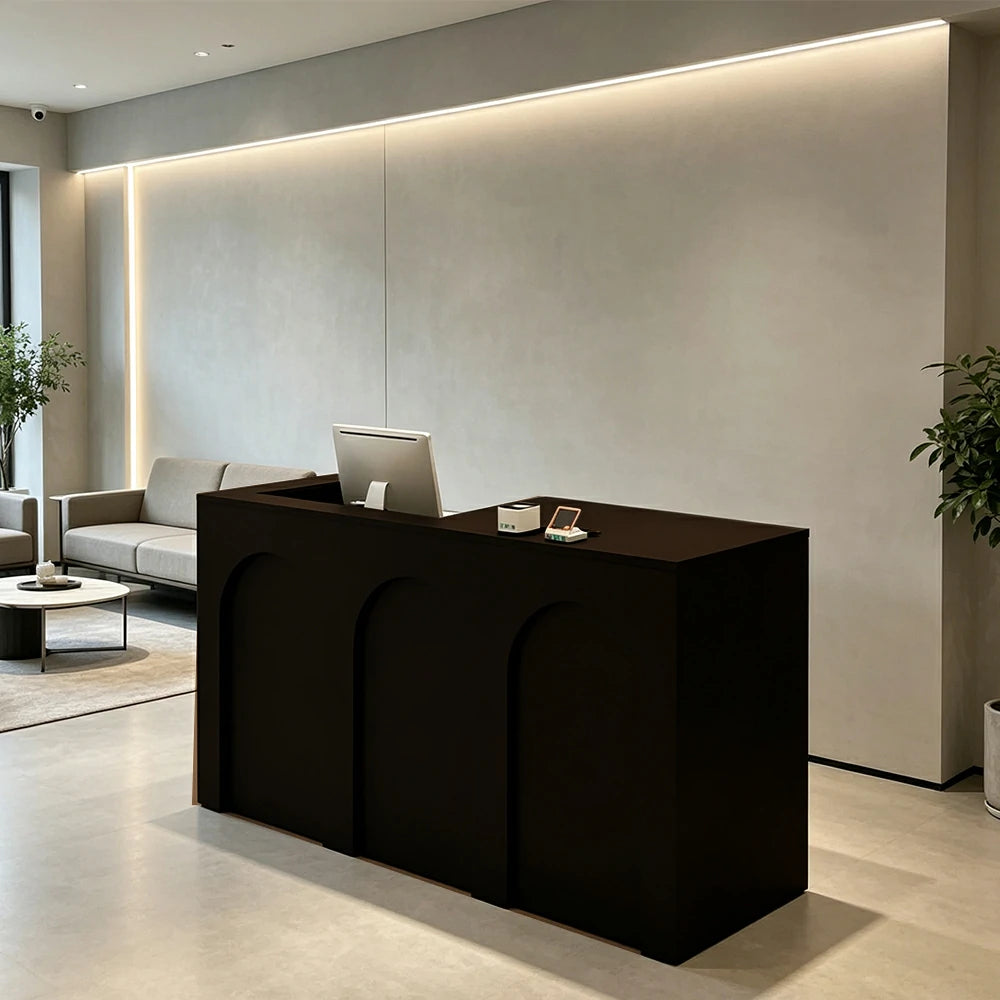 LIVARA 120/180cm French Arch Reception Counter with Lockable Storage for Retail Store and Salon - Black Left Raised Counter
