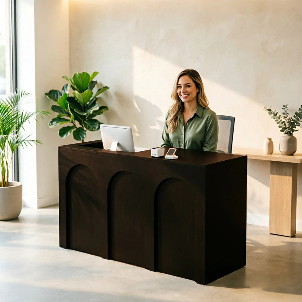 LIVARA 120/180cm French Arch Reception Counter with Lockable Storage for Retail Store and Salon - Black Left Raised Counter