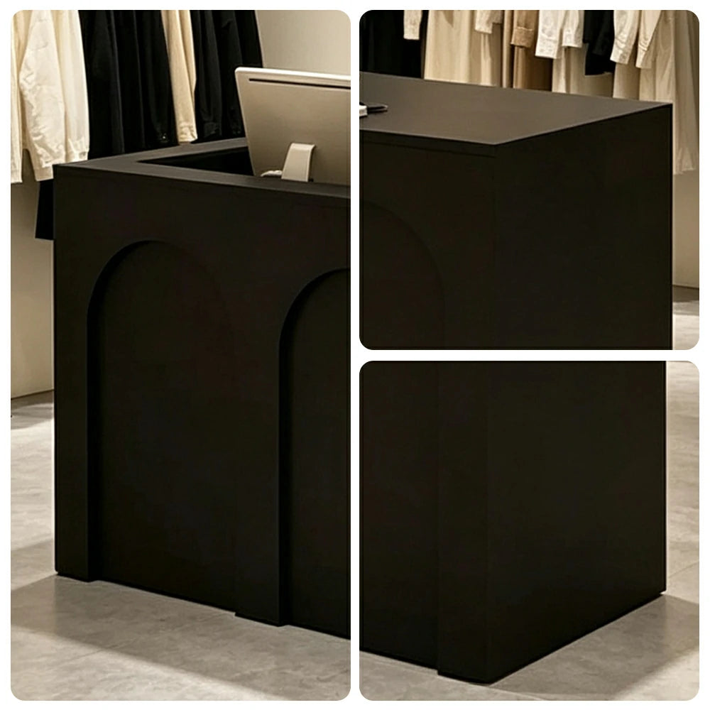LIVARA 120/180cm French Arch Reception Counter with Lockable Storage for Retail Store and Salon - Black Left Raised Counter