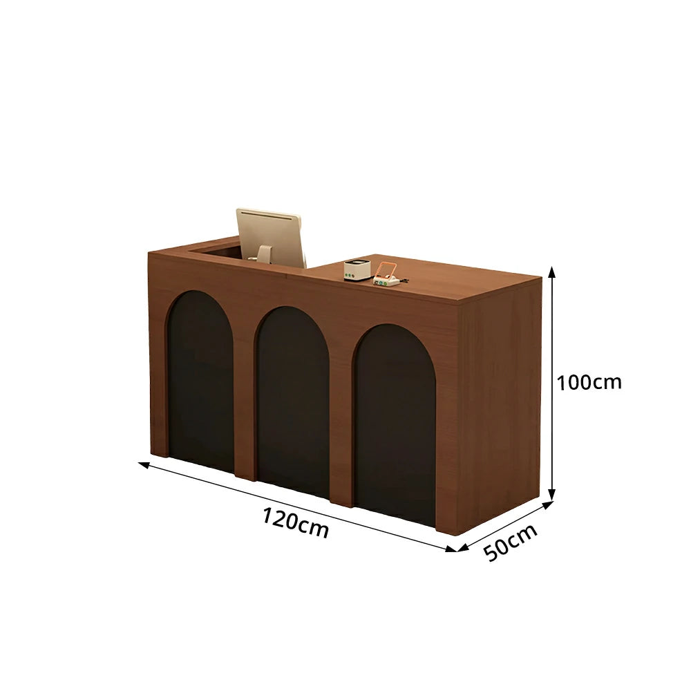 LIVARA 120/180cm French Arch Reception Counter with Lockable Storage for Retail Store and Salon - Walnut & Black, Left Raised Counter