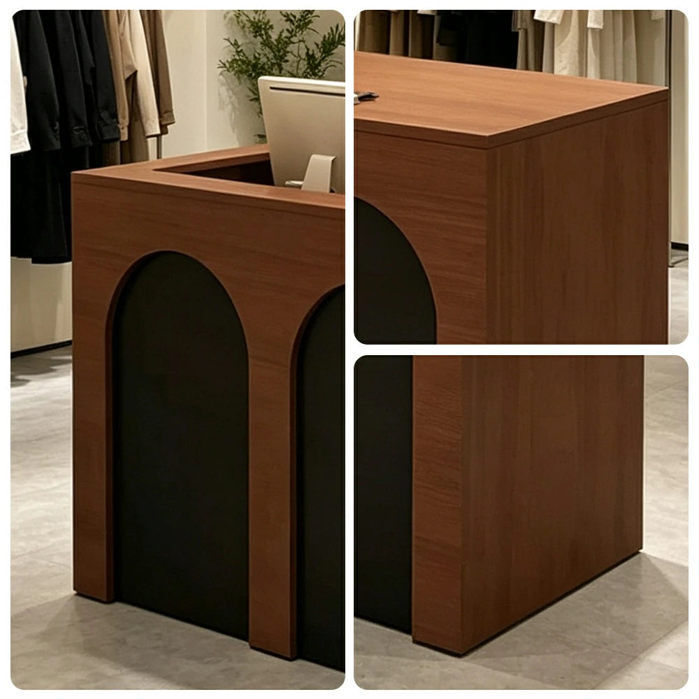 LIVARA 120/180cm French Arch Reception Counter with Lockable Storage for Retail Store and Salon - Walnut & Black, Left Raised Counter