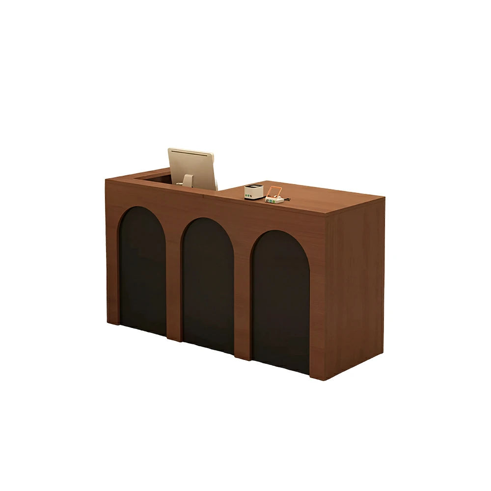 LIVARA 120/180cm French Arch Reception Counter with Lockable Storage for Retail Store and Salon - Walnut & Black, Left Raised Counter