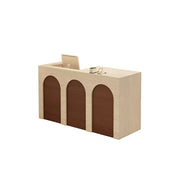 LIVARA 120/180cm French Arch Reception Counter with Lockable Storage for Retail Store and Salon - Travertine & Walnut, Left Raised Counter