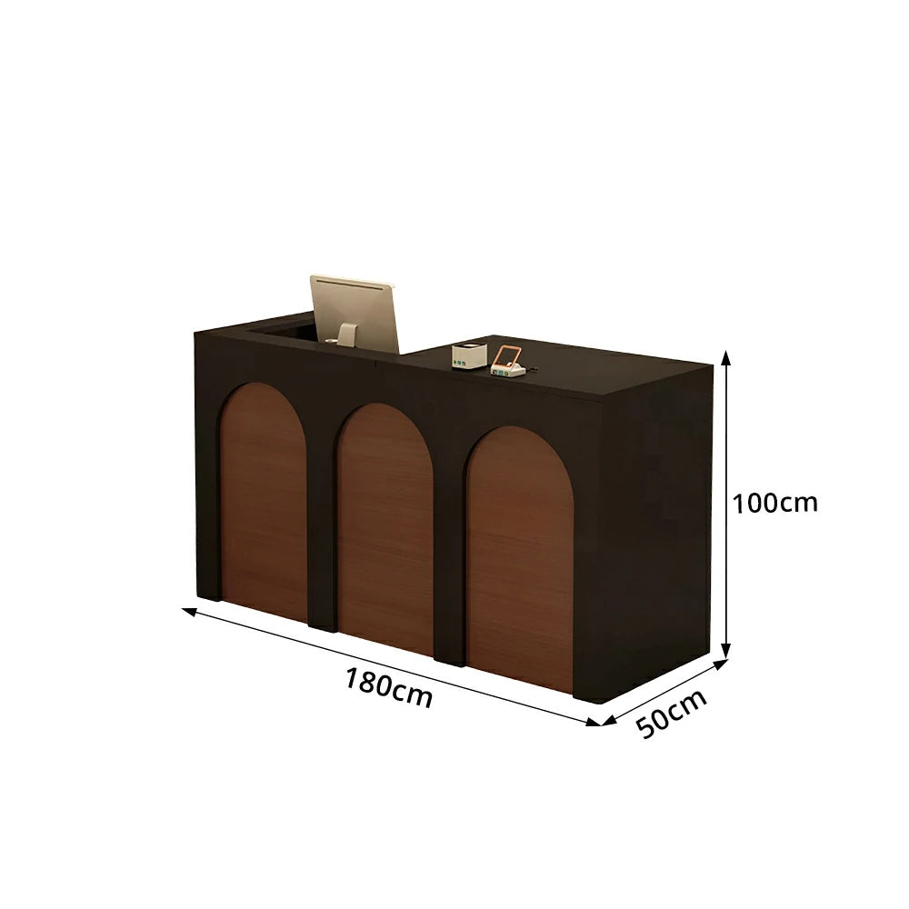 LIVARA 120/180cm French Arch Reception Counter with Lockable Storage for Retail Store and Salon - Black & Walnut, Left Raised Counter