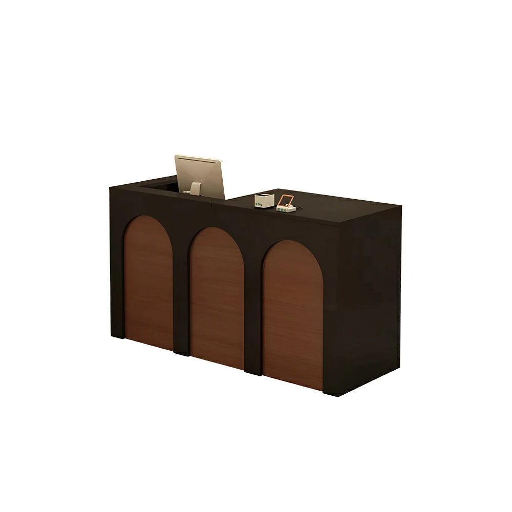 LIVARA 120/180cm French Arch Reception Counter with Lockable Storage for Retail Store and Salon - Black & Walnut, Left Raised Counter
