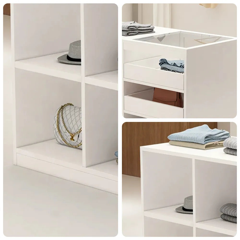 LIVARA 120cm Retail Island Display Counter with Tempered Glass Top and Storage for Boutique & Clothing Store - White