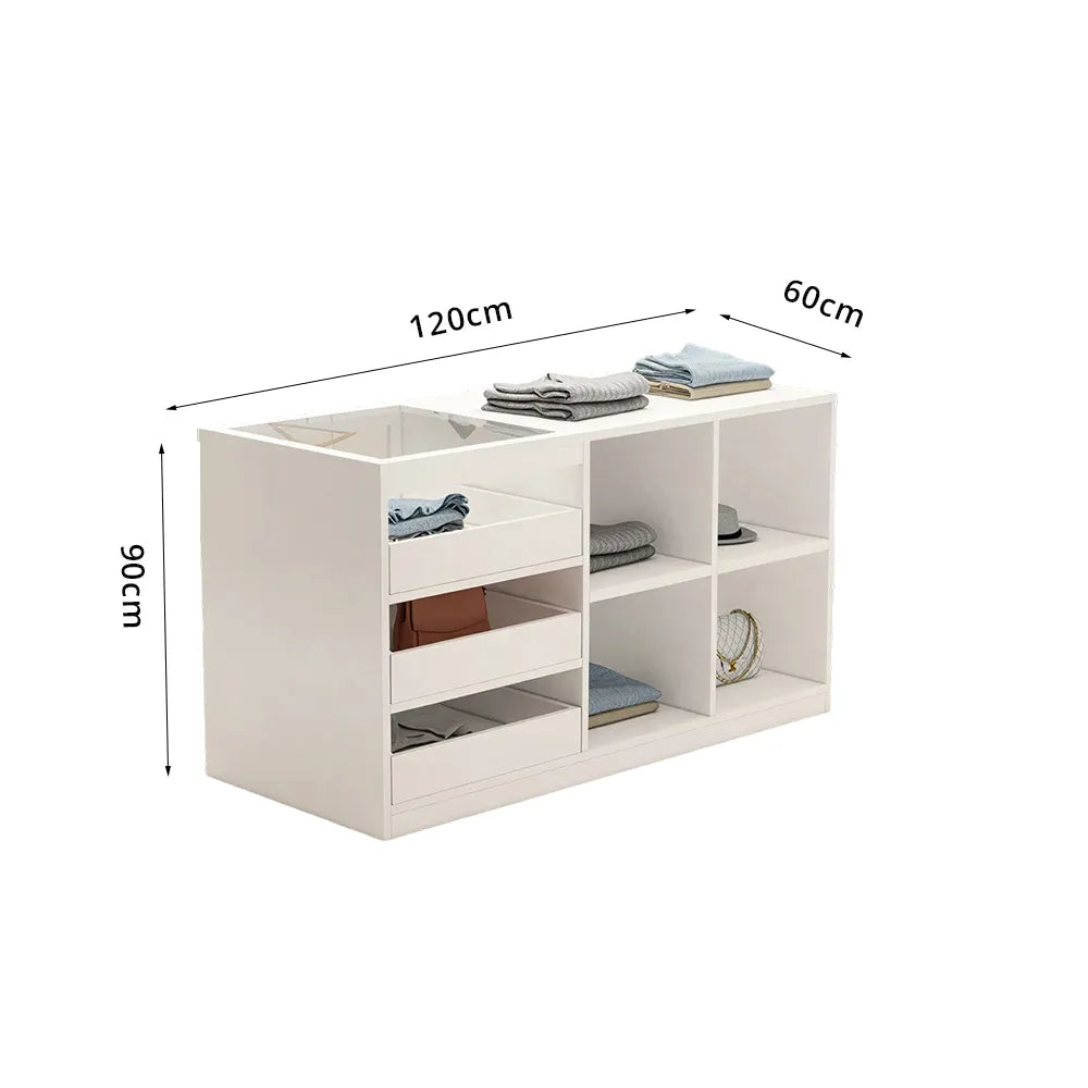 LIVARA 120cm Retail Island Display Counter with Tempered Glass Top and Storage for Boutique & Clothing Store - White
