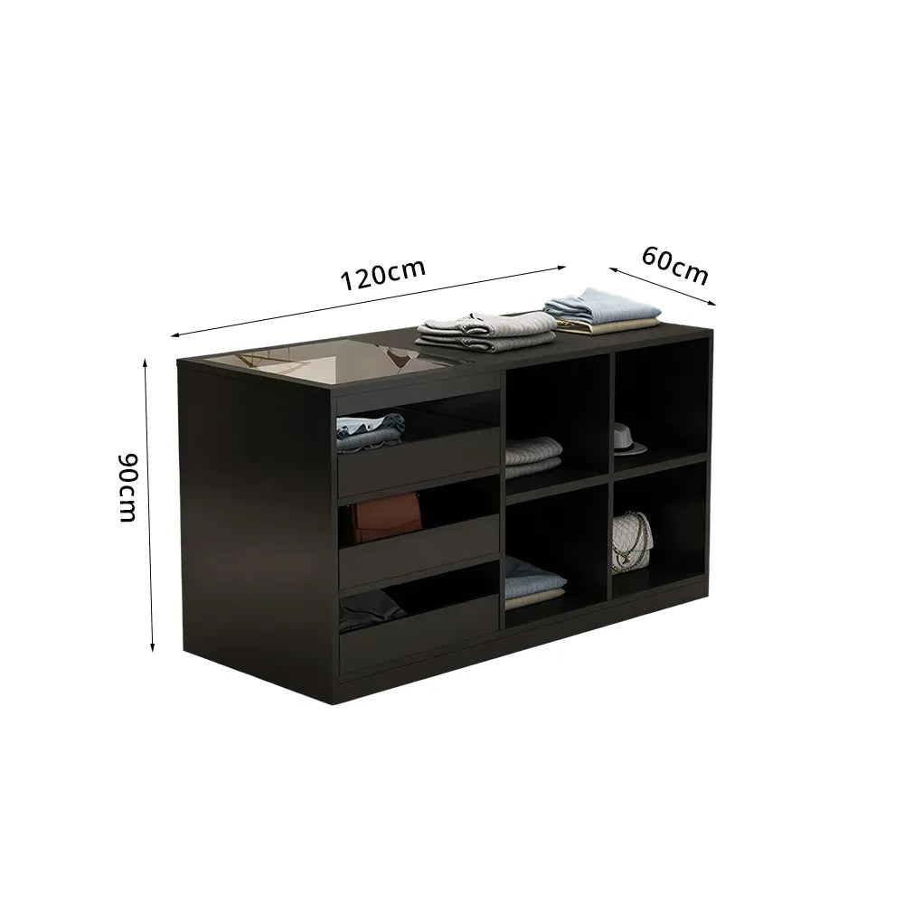 LIVARA 120cm Retail Island Display Counter with Tempered Glass Top and Storage for Boutique & Clothing Store - Black
