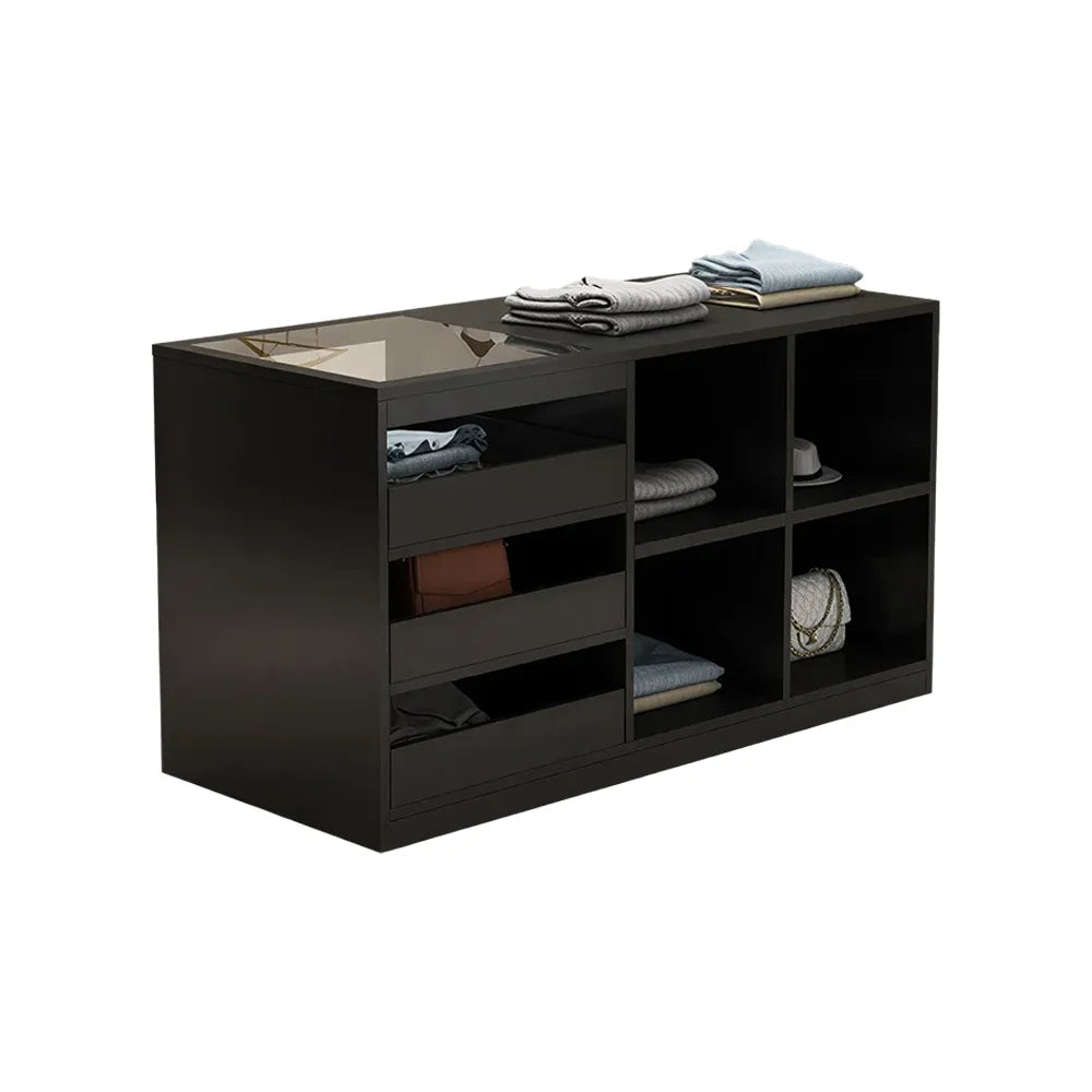 LIVARA 120cm Retail Island Display Counter with Tempered Glass Top and Storage for Boutique & Clothing Store - Black