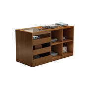 LIVARA 120cm Retail Island Display Counter with Tempered Glass Top and Storage for Boutique & Clothing Store - Walnut