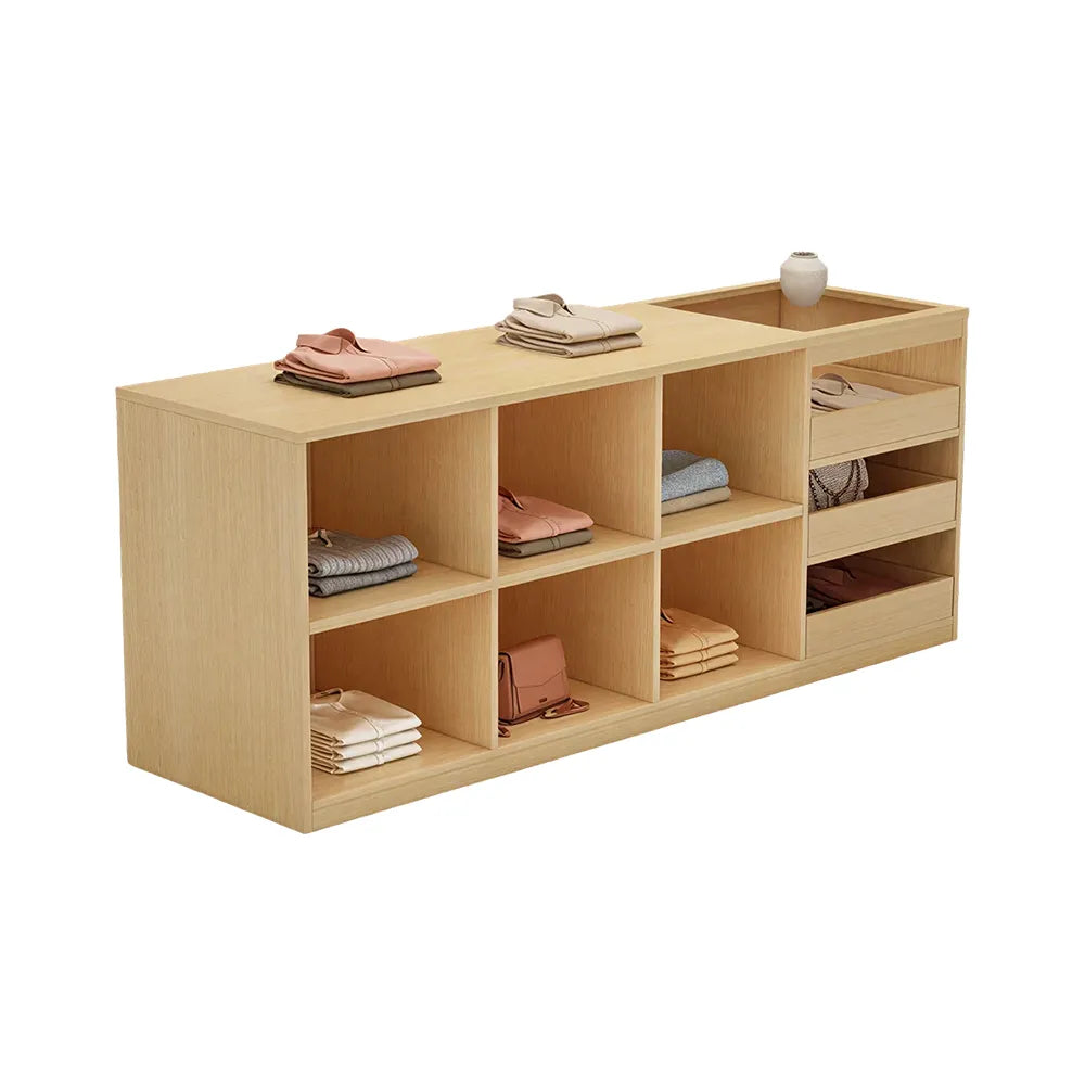 LIVARA 180cm Retail Island Display Counter with Tempered Glass Top and Storage for Boutique & Clothing Store - Wood