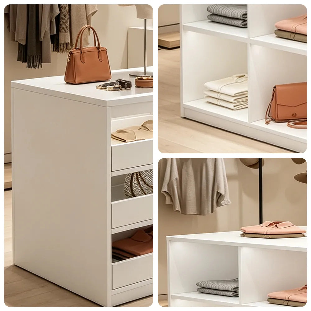 LIVARA 180cm Retail Island Display Counter with Tempered Glass Top and Storage for Boutique & Clothing Store - White