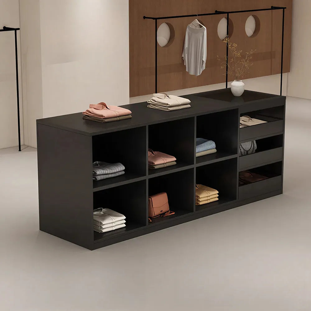 LIVARA 180cm Retail Island Display Counter with Tempered Glass Top and Storage for Boutique & Clothing Store - Black