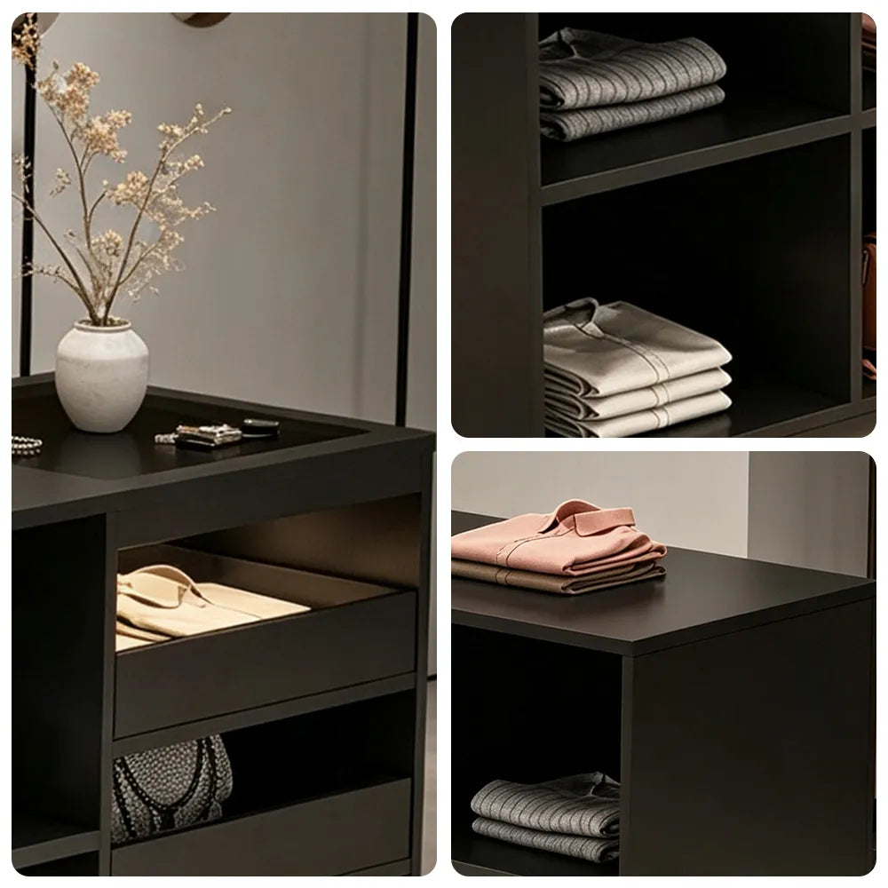 LIVARA 180cm Retail Island Display Counter with Tempered Glass Top and Storage for Boutique & Clothing Store - Black