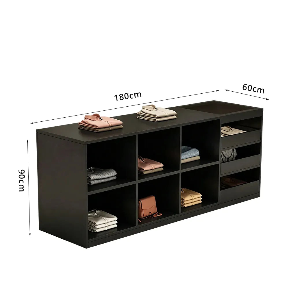 LIVARA 180cm Retail Island Display Counter with Tempered Glass Top and Storage for Boutique & Clothing Store - Black