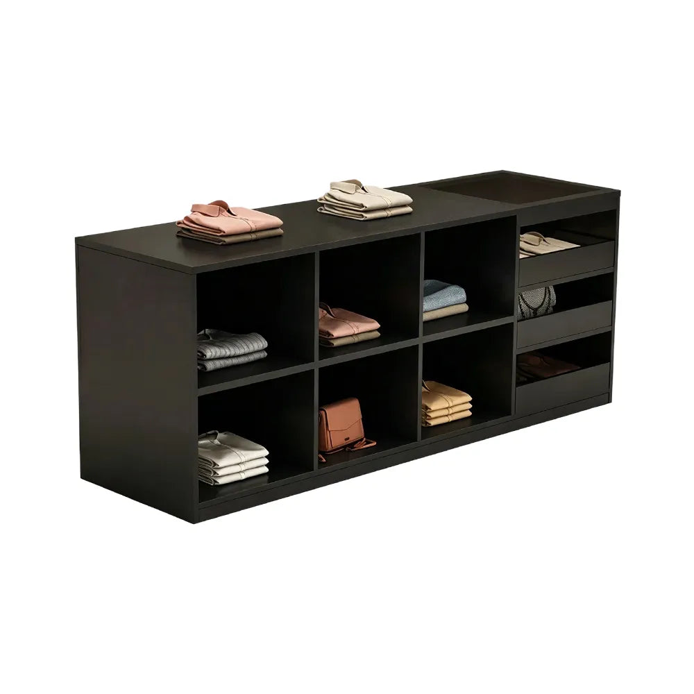 LIVARA 180cm Retail Island Display Counter with Tempered Glass Top and Storage for Boutique & Clothing Store - Black