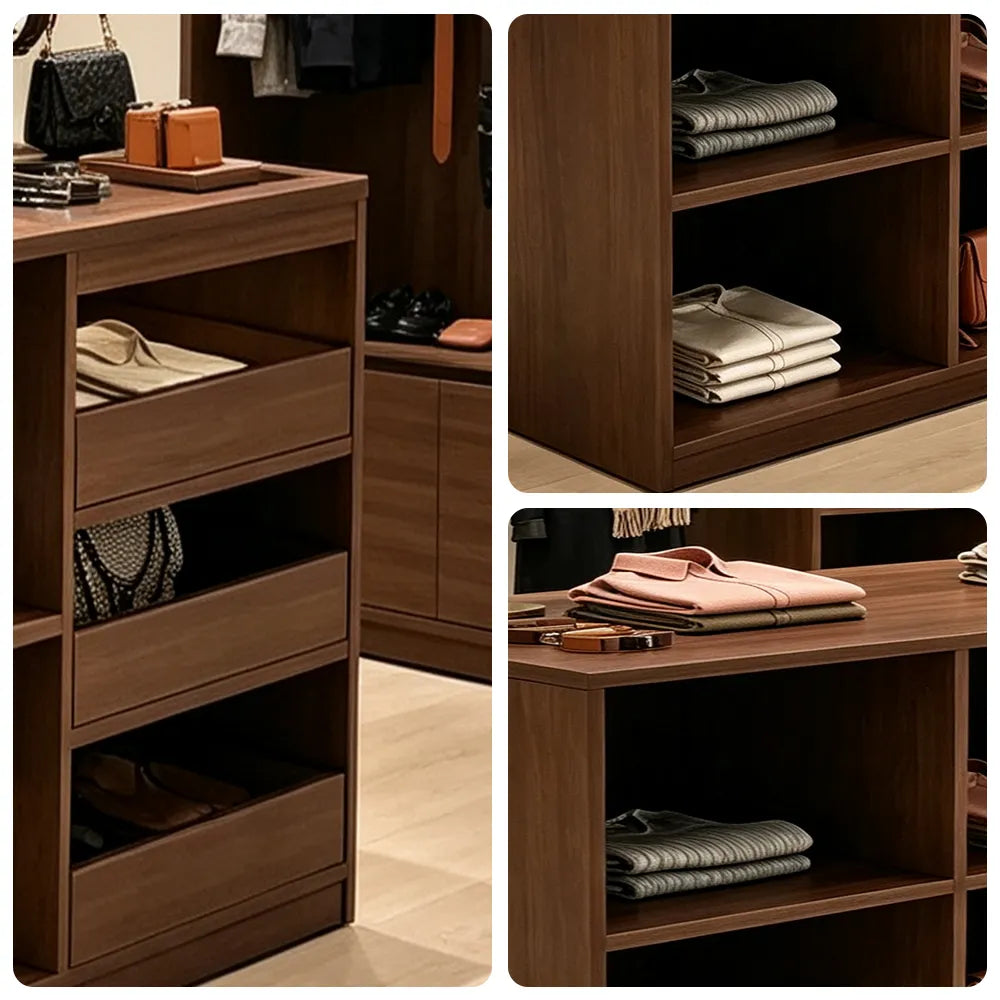 LIVARA 180cm Retail Island Display Counter with Tempered Glass Top and Storage for Boutique & Clothing Store - Walnut