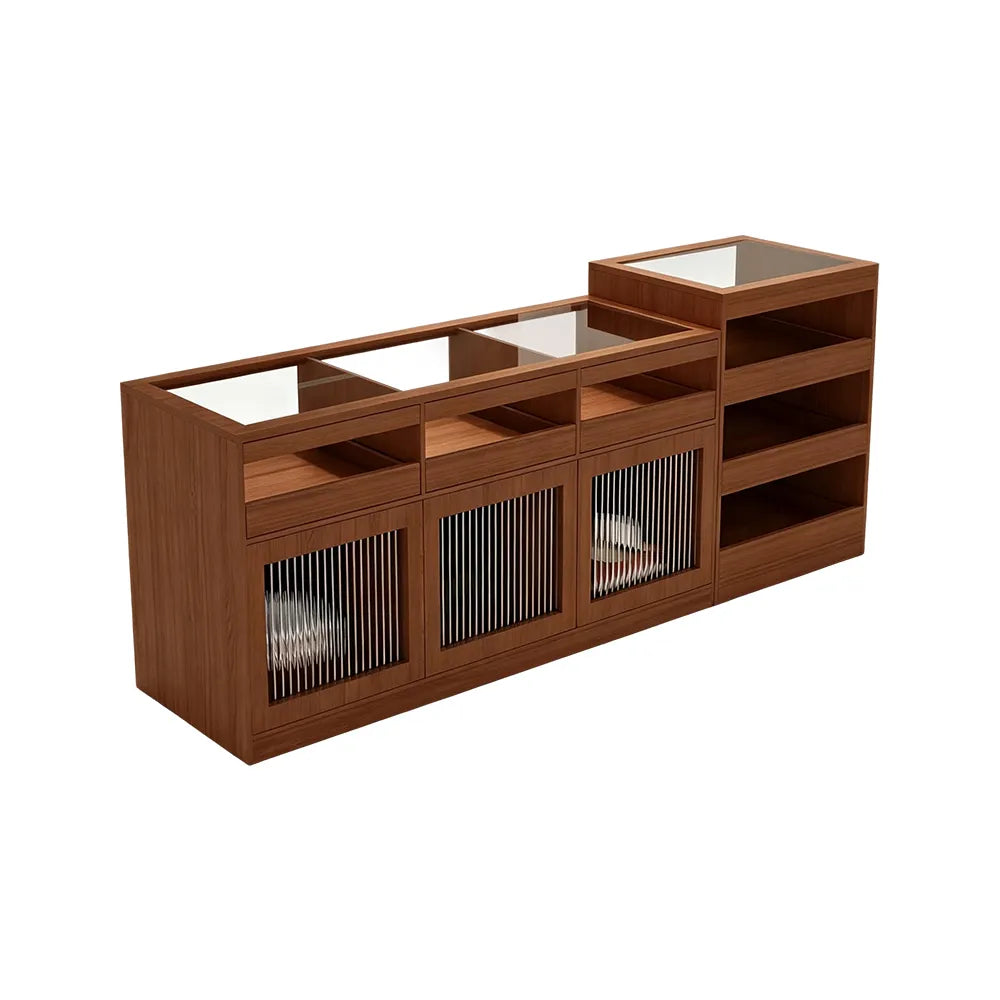 LIVARA 120/180cm Retail Island Display Cabinet with Tempered Glass and Deep Storage for Boutique & Clothing Store - Wood