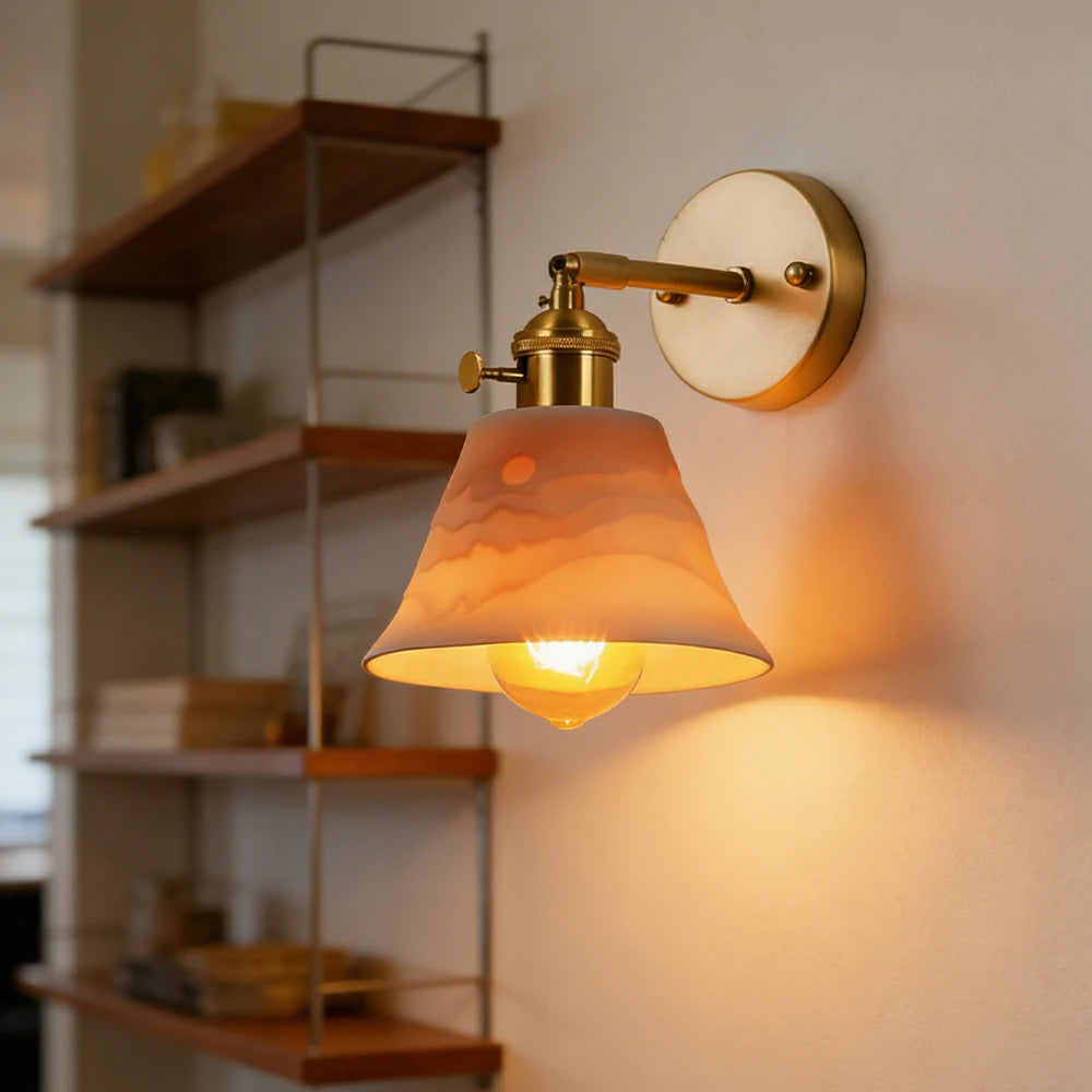 LIVARA Vintage Wall Light 40W Edison Bulb Layered Mountain Design Straight Rod Brass Structure for Bedroom Hallway Living Room