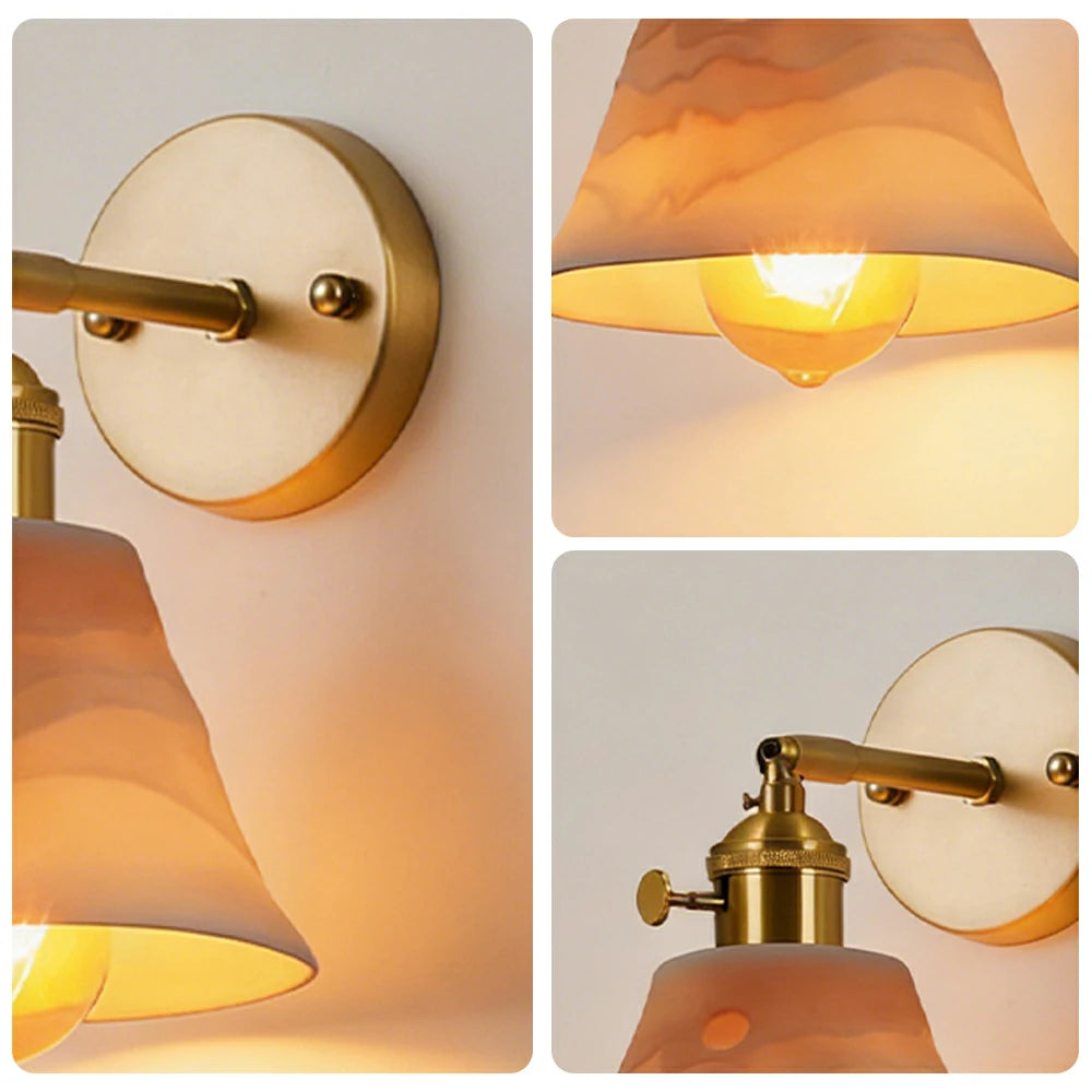 LIVARA Vintage Wall Light 40W Edison Bulb Layered Mountain Design Straight Rod Brass Structure for Bedroom Hallway Living Room