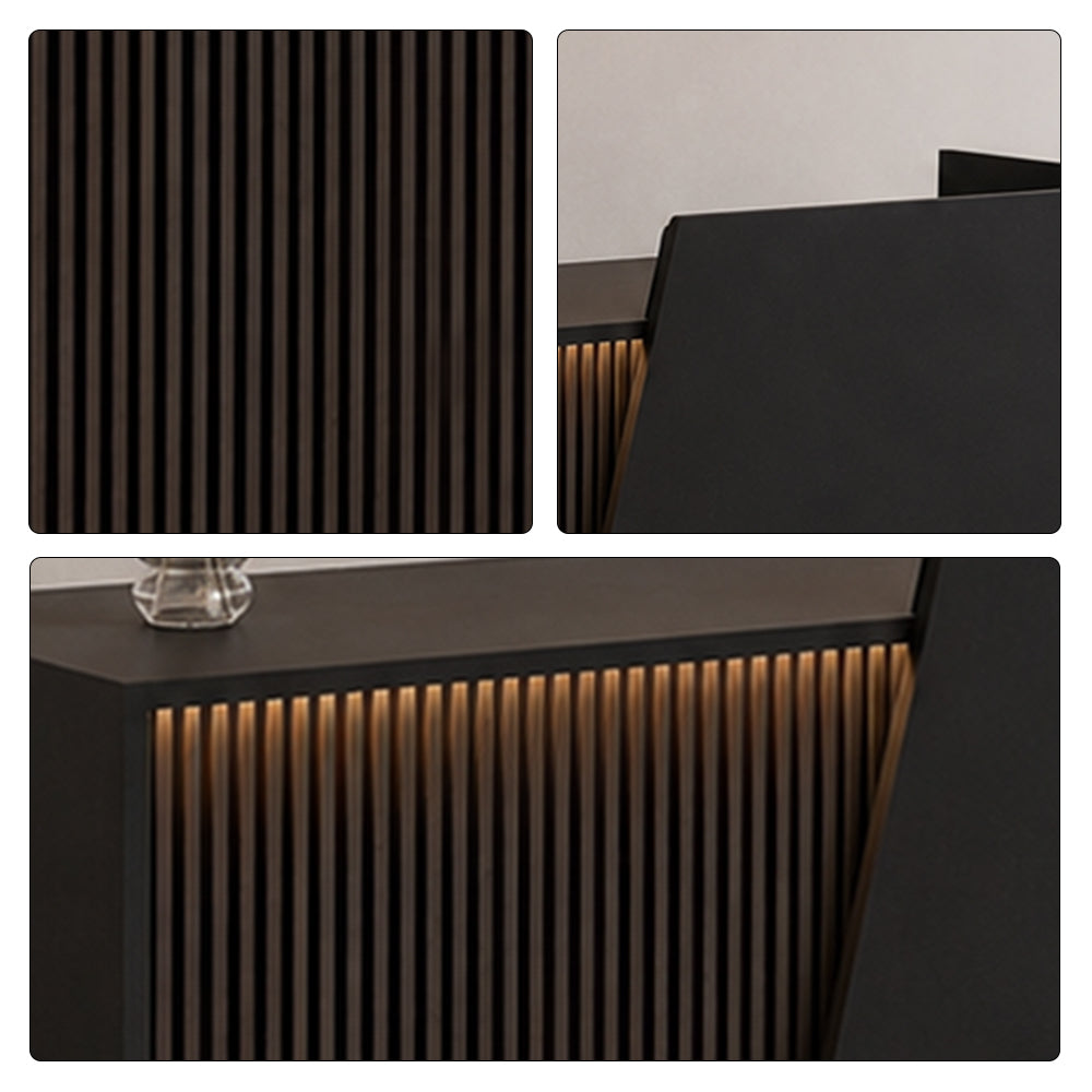 LIVARA 120/180cm Modern Reception Counter with LED Lighting and Storage for Retail Store & Salon - Black Slatted, Left Raised Counter