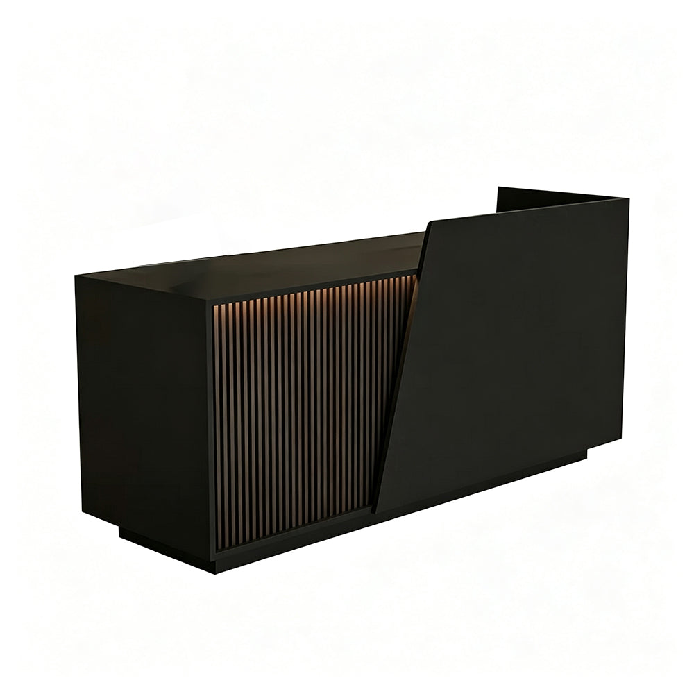 LIVARA 120/180cm Modern Reception Counter with LED Lighting and Storage for Retail Store & Salon - Black Slatted, Left Raised Counter