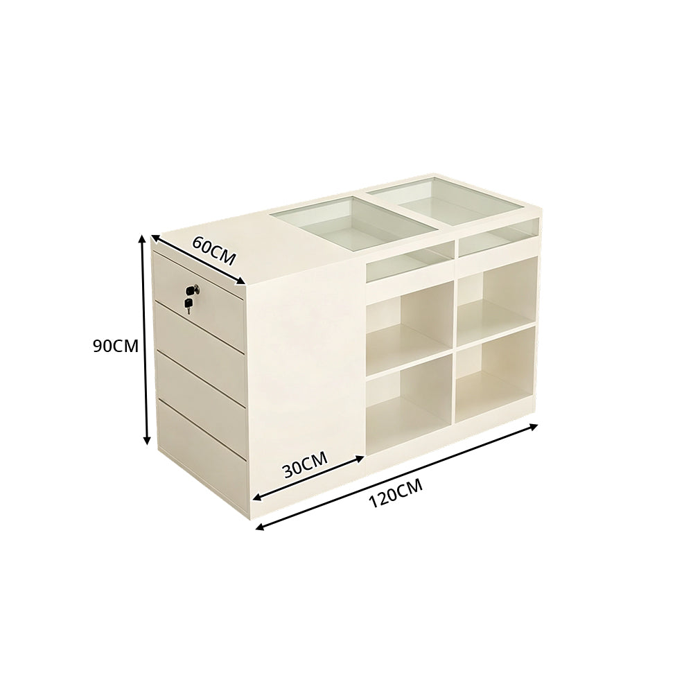LIVARA 120cm Retail Island Display Counter with Tempered Glass Top and Lockable Storage for Boutique & Clothing Store - Beige