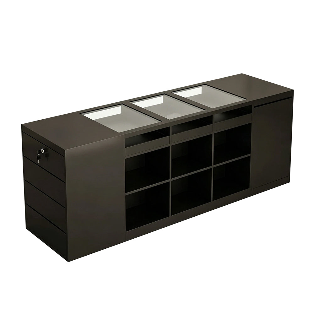 LIVARA 180cm Retail Island Display Counter with Tempered Glass Top and Lockable Storage for Boutique & Clothing Store - Black