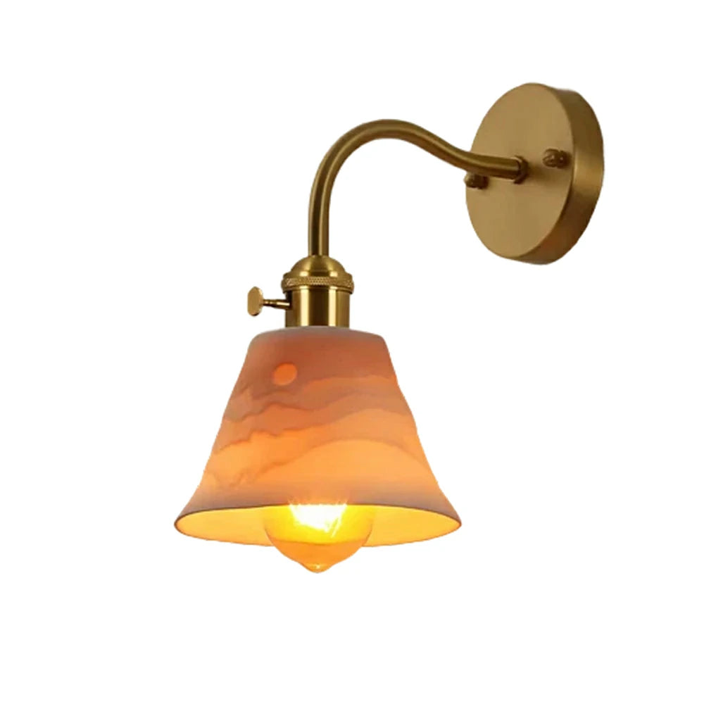 LIVARA Vintage Wall Light 40W Edison Bulb Layered Mountain Design Curved Arm Brass Structure for Bedroom Hallway Living Room