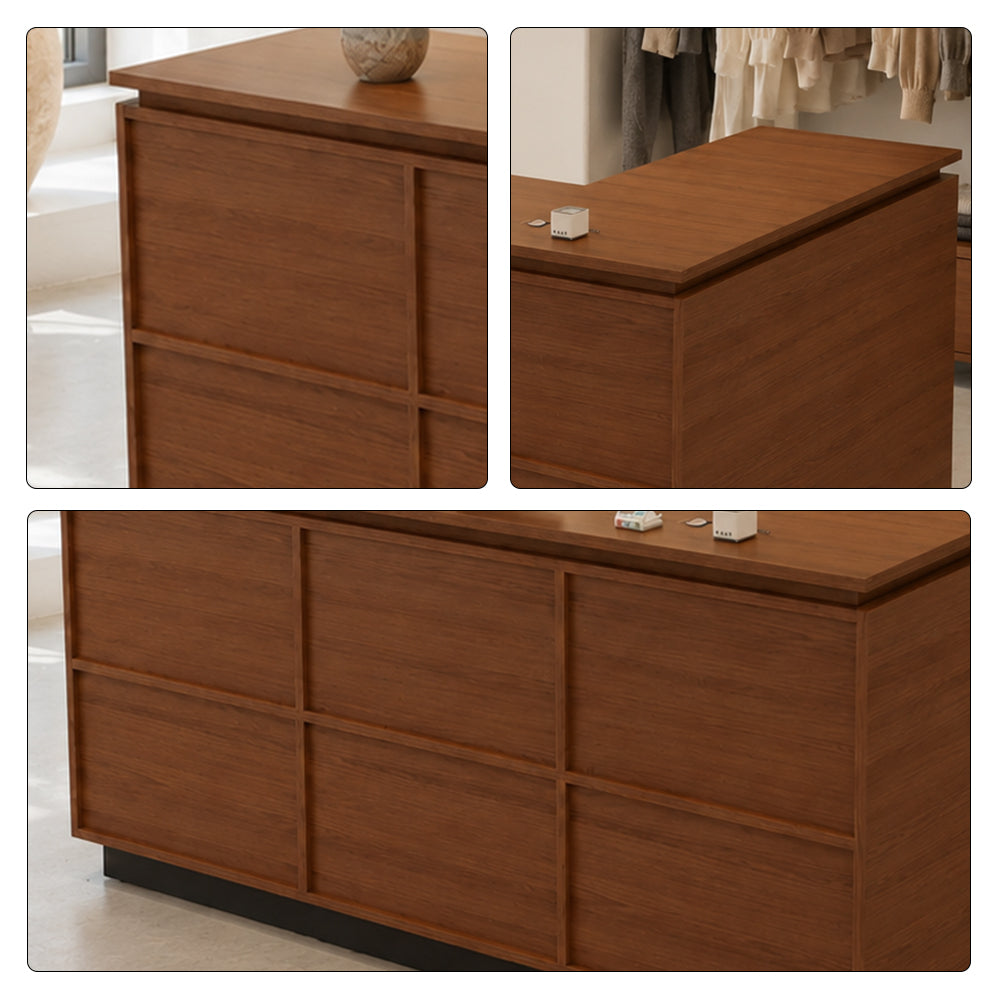 LIVARA 120/180cm L-Shaped Corner Reception Counter with Storage for Retail Store & Boutique - Wood with Black Base, Left Corner