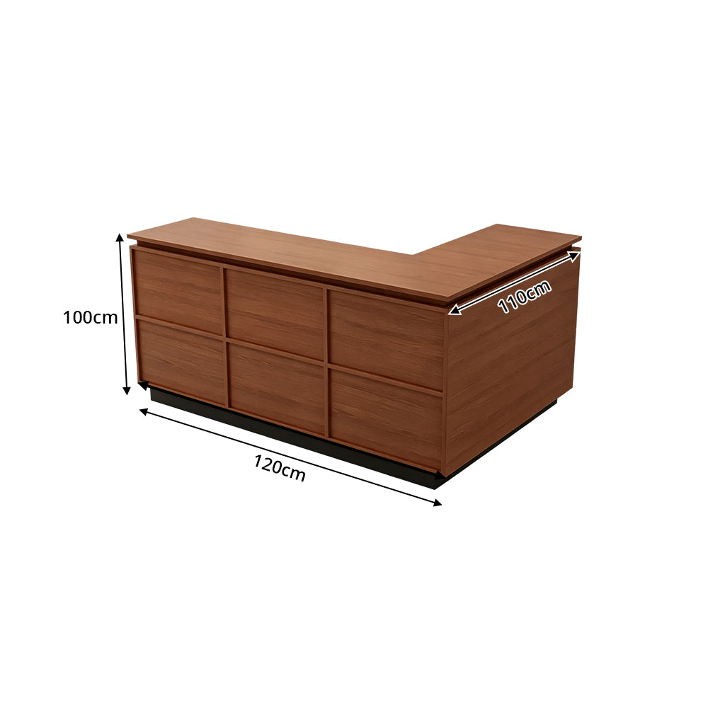 LIVARA 120/180cm L-Shaped Corner Reception Counter with Storage for Retail Store & Boutique - Wood with Black Base, Left Corner