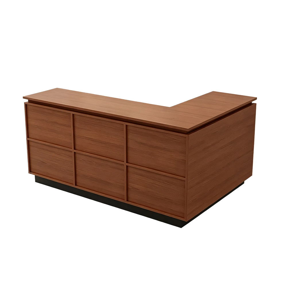 LIVARA 120/180cm L-Shaped Corner Reception Counter with Storage for Retail Store & Boutique - Wood with Black Base, Left Corner