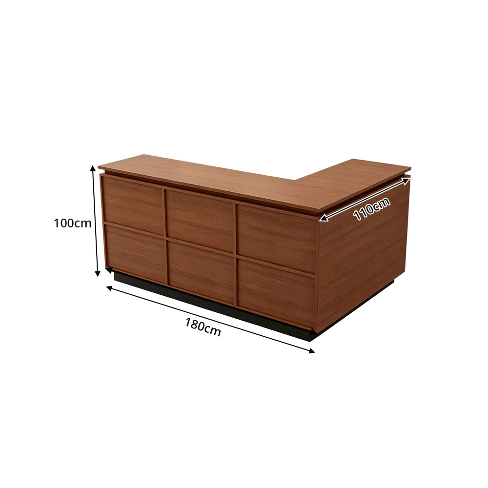 LIVARA 120/180cm L-Shaped Corner Reception Counter with Storage for Retail Store & Boutique - Wood with Black Base, Left Corner