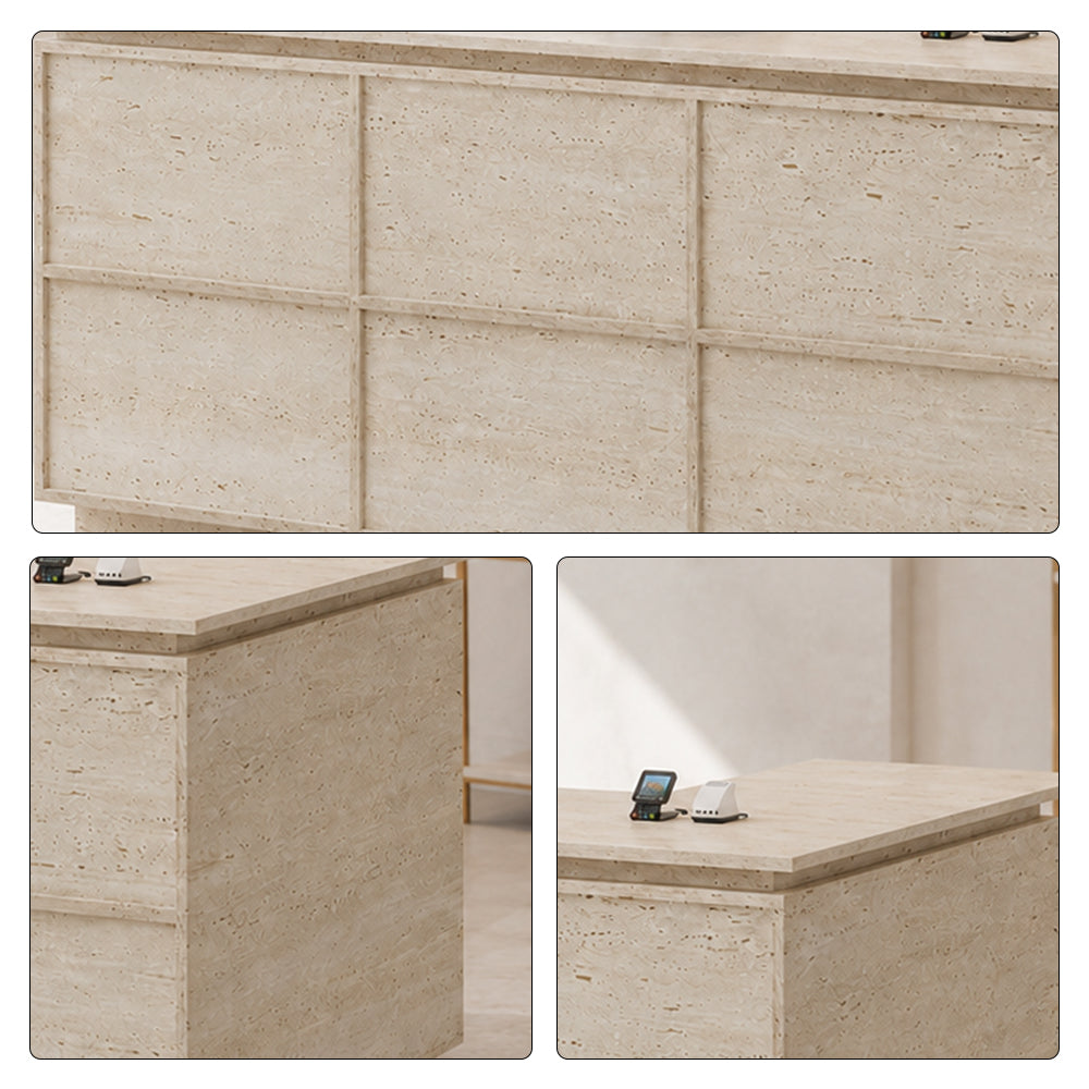LIVARA 120/180cm L-Shaped Corner Reception Counter with Storage for Retail Store & Boutique - Travertine, Left Corner