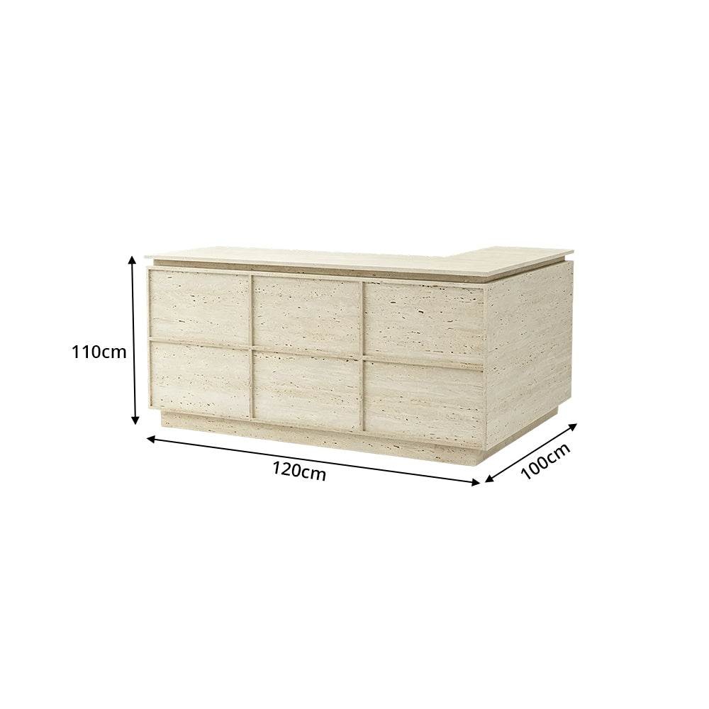 LIVARA 120/180cm L-Shaped Corner Reception Counter with Storage for Retail Store & Boutique - Travertine, Left Corner