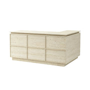 LIVARA 120/180cm L-Shaped Corner Reception Counter with Storage for Retail Store & Boutique - Travertine, Left Corner