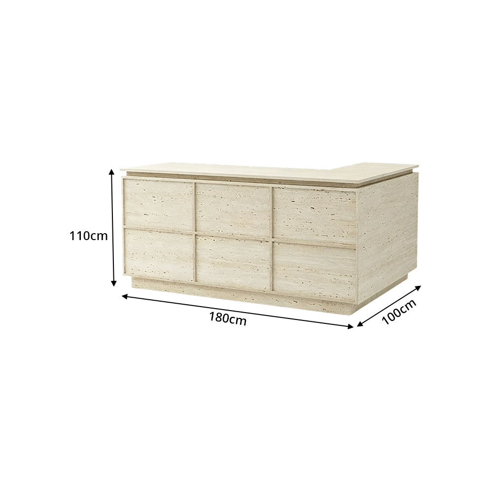 LIVARA 120/180cm L-Shaped Corner Reception Counter with Storage for Retail Store & Boutique - Travertine, Left Corner