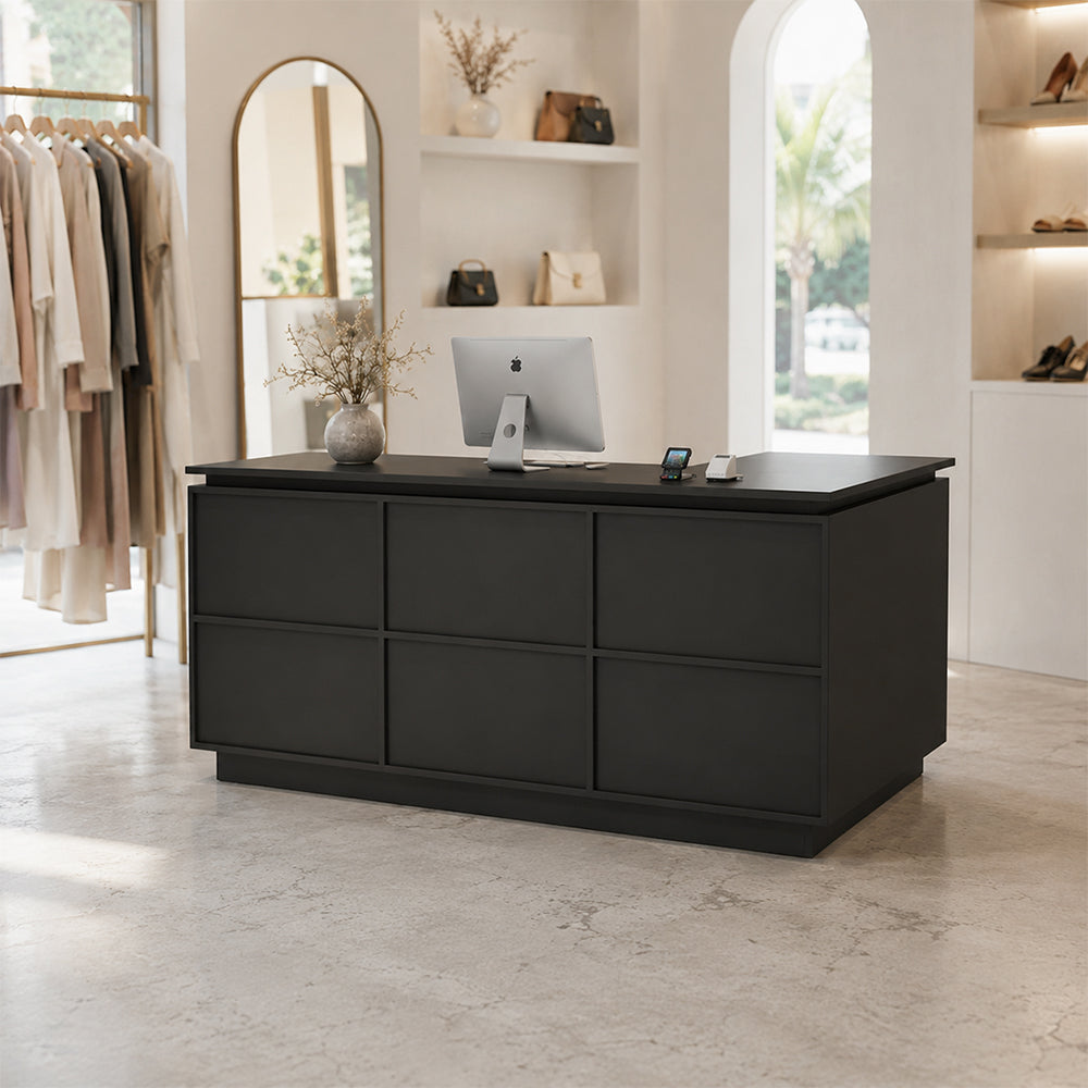 LIVARA 120/180cm L-Shaped Corner Reception Counter with Storage for Retail Store & Boutique - Black, Left Corner