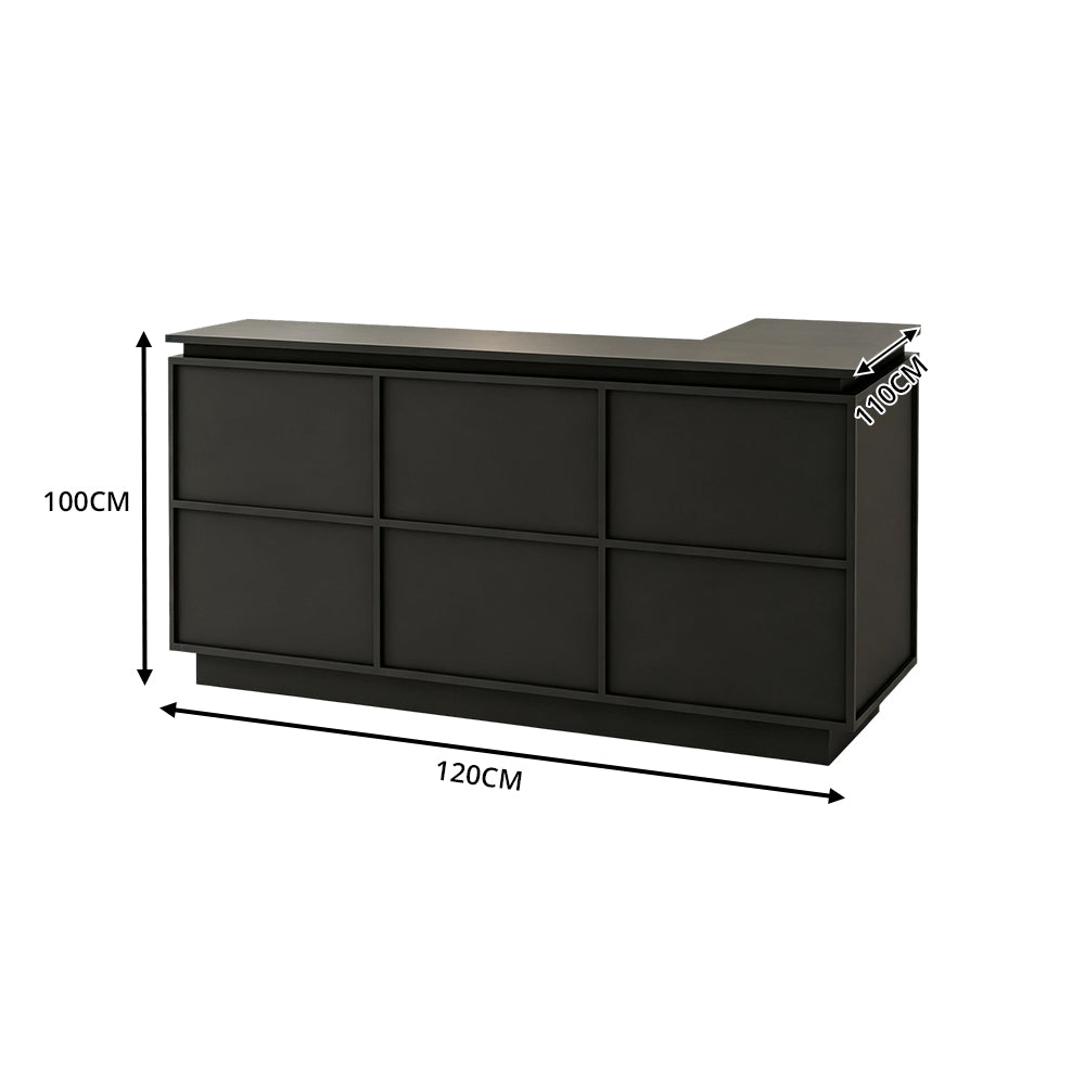 LIVARA 120/180cm L-Shaped Corner Reception Counter with Storage for Retail Store & Boutique - Black, Left Corner