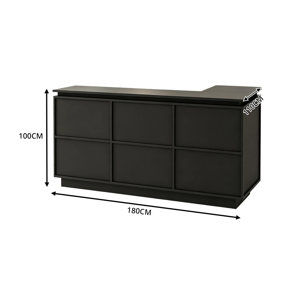 LIVARA 120/180cm L-Shaped Corner Reception Counter with Storage for Retail Store & Boutique - Black, Left Corner