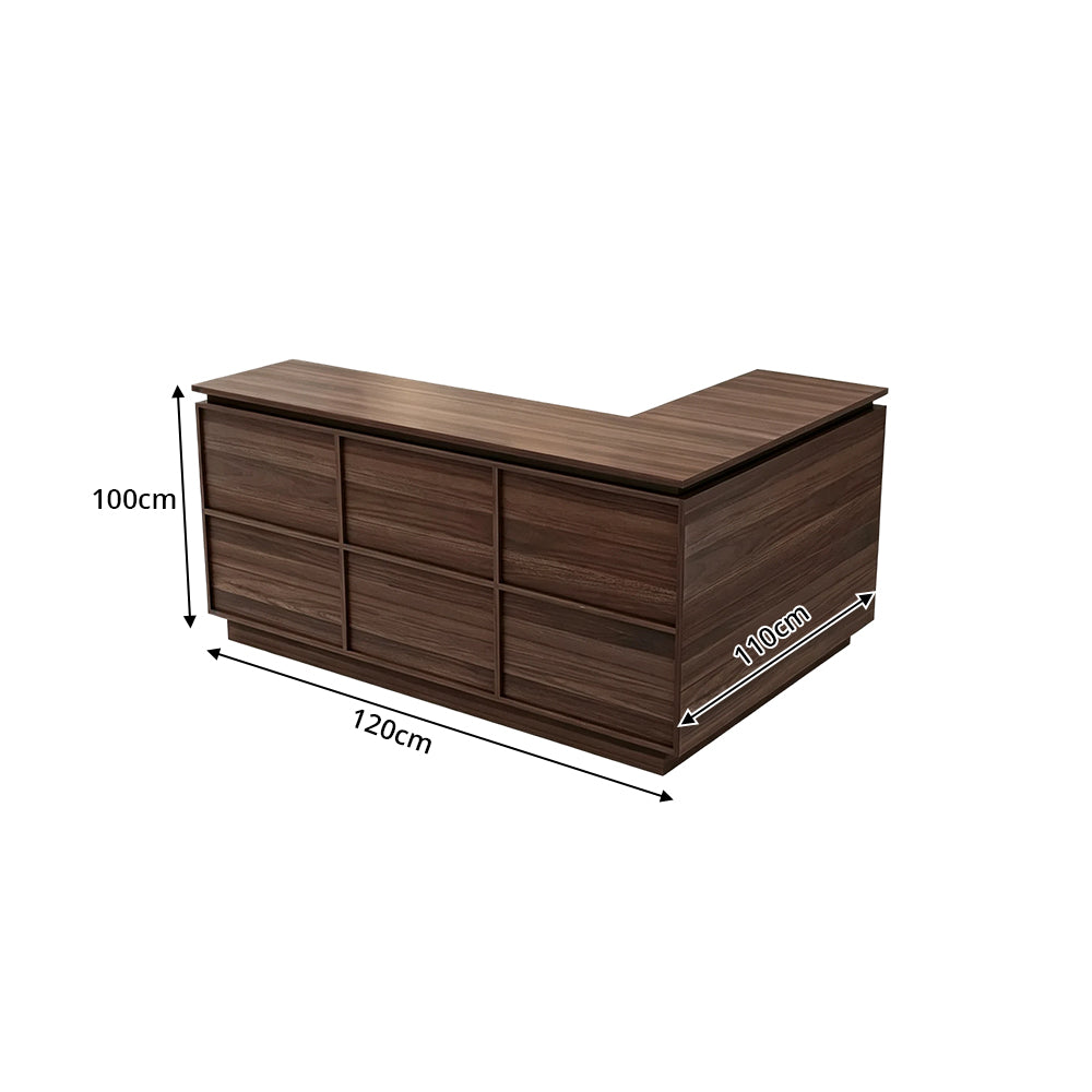 LIVARA 120/180cm L-Shaped Corner Reception Counter with Storage for Retail Store & Boutique - Walnut, Left Corner