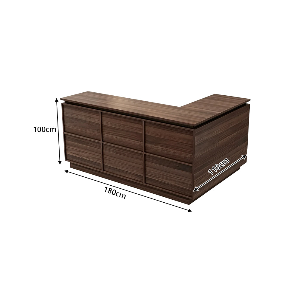 LIVARA 120/180cm L-Shaped Corner Reception Counter with Storage for Retail Store & Boutique - Walnut, Left Corner