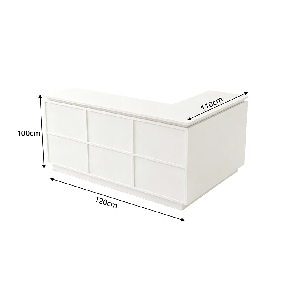 LIVARA 120/180cm L-Shaped Corner Reception Counter with Storage for Retail Store & Boutique - White, Left Corner