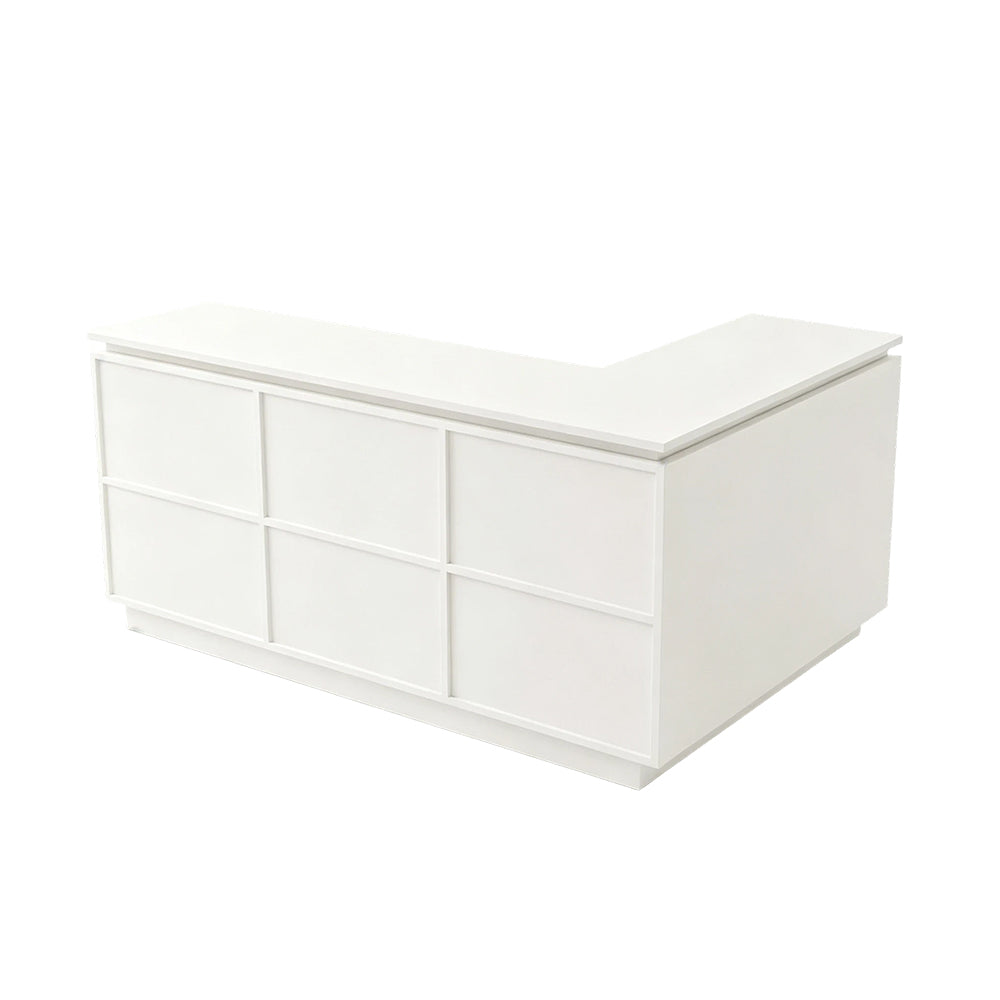 LIVARA 120/180cm L-Shaped Corner Reception Counter with Storage for Retail Store & Boutique - White, Left Corner